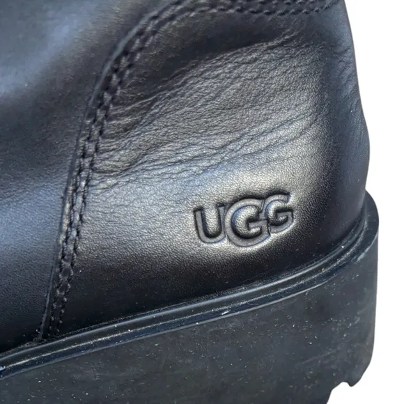 UGG Women’s 9 Czeriesa Black Leather Fur Trim Waterproof Ankle Boots, UGG Boots