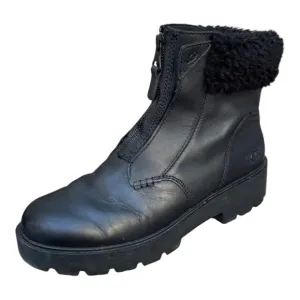 UGG Women’s 9 Czeriesa Black Leather Fur Trim Waterproof Ankle Boots, UGG Boots