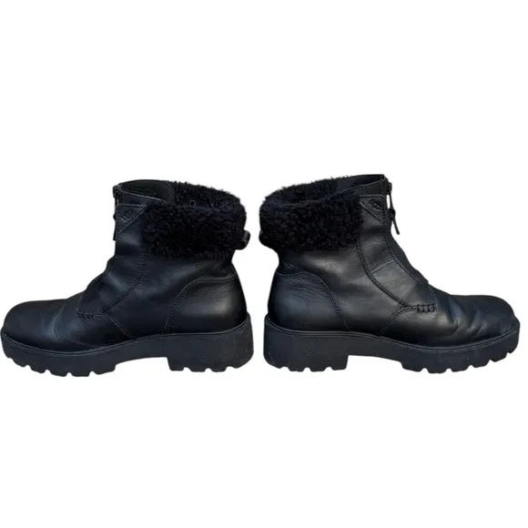 UGG Women’s 9 Czeriesa Black Leather Fur Trim Waterproof Ankle Boots, UGG Boots