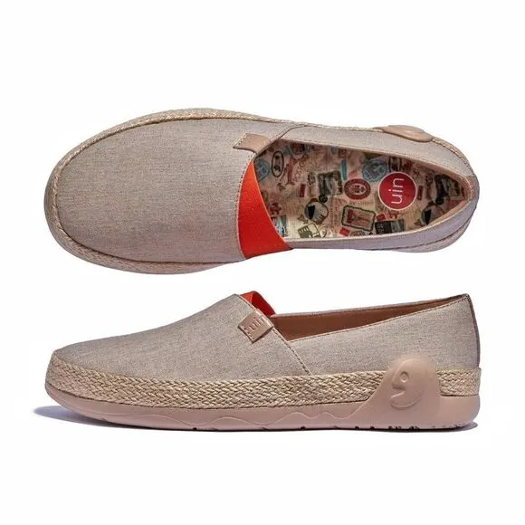 UIN Women's Slip Ons Walking Casual Loafers Shoes (Light Khaki Marbella I)