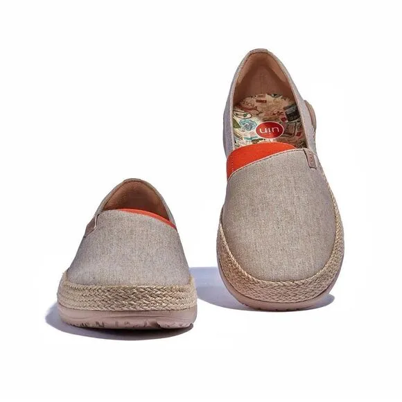 UIN Women's Slip Ons Walking Casual Loafers Shoes (Light Khaki Marbella I)