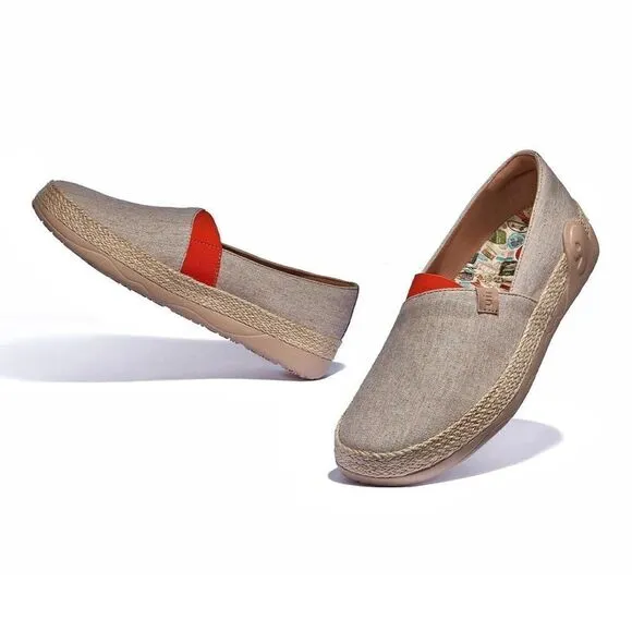 UIN Women's Slip Ons Walking Casual Loafers Shoes (Light Khaki Marbella I)