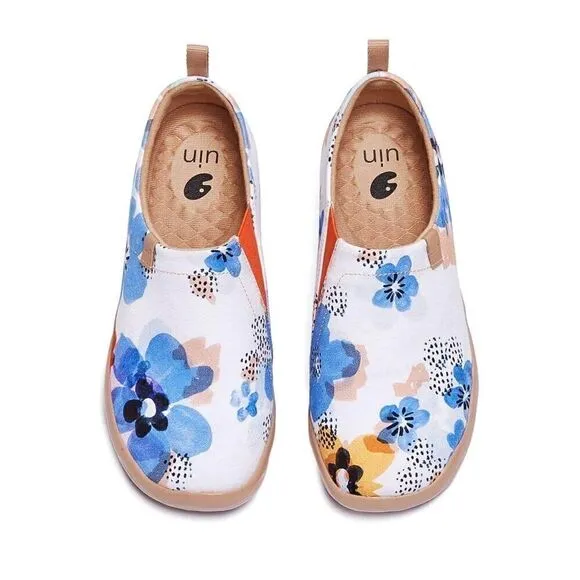 UIN Women's Slip On Casual Loafers Comfort Soft Walking Shoes (Forget Me Nots)