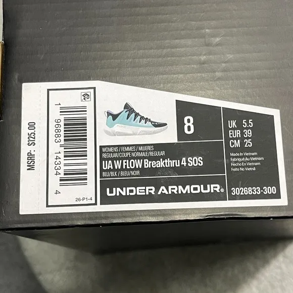 Under Armour Flow Breakthru 4 SOS Shoes Women Sports Blue Black 8 3026833-300