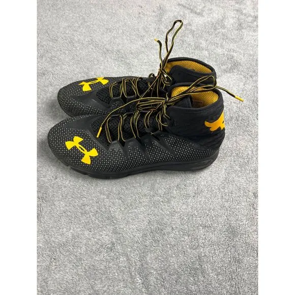 Under Armour Men's The Rock Delta Running Shoes Black Yellow Lace Up Size 15
