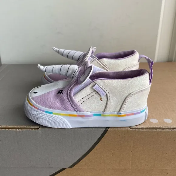 Vans Asher V Purple Unicorn Shoes Toddler Sneakers - SZ 4.5 C