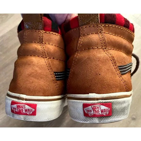 Vans Sk8 Hi All Weather Shoes Boots M 6.5/W 8 Brown Buffalo Plaid Flannel Scotch
