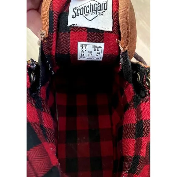 Vans Sk8 Hi All Weather Shoes Boots M 6.5/W 8 Brown Buffalo Plaid Flannel Scotch