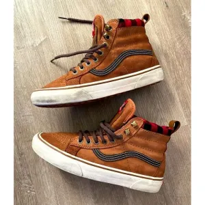 Vans Sk8 Hi All Weather Shoes Boots M 6.5/W 8 Brown Buffalo Plaid Flannel Scotch