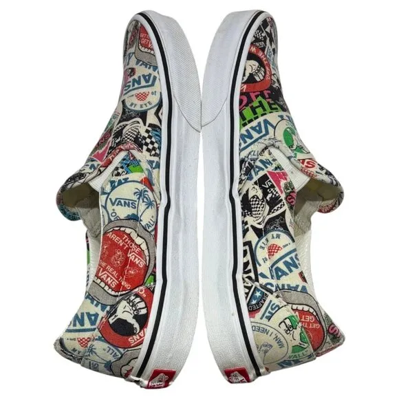 VANS Sticker Mash Up All Over Print Slip On Sneakers Shoes Women's 10.5/ Men's 9