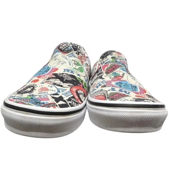 VANS Sticker Mash Up All Over Print Slip On Sneakers Shoes Women's 10.5/ Men's 9
