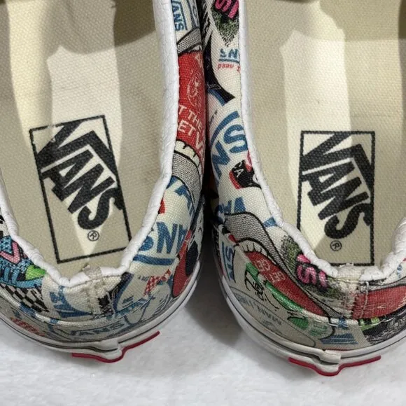 VANS Sticker Mash Up All Over Print Slip On Sneakers Shoes Women's 10.5/ Men's 9