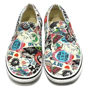 VANS Sticker Mash Up All Over Print Slip On Sneakers Shoes Women's 10.5/ Men's 9