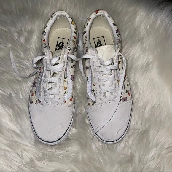 Vans Women's 10.5 Men’s 9 Old Skool Floral Poppy Cream White Low Top Skate Shoes