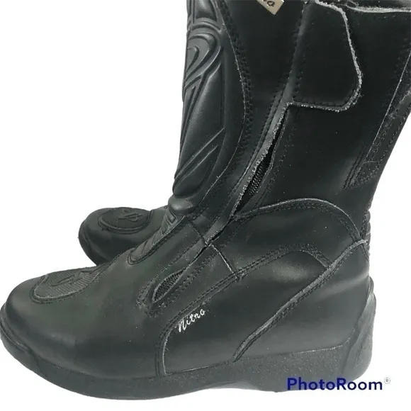 VEGA Nitro Double Zipper Moto Leather Touring Boots Black Calf Height size 8