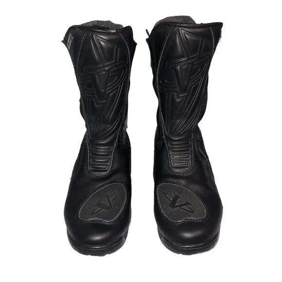 VEGA Nitro Double Zipper Moto Leather Touring Boots Black Calf Height size 8