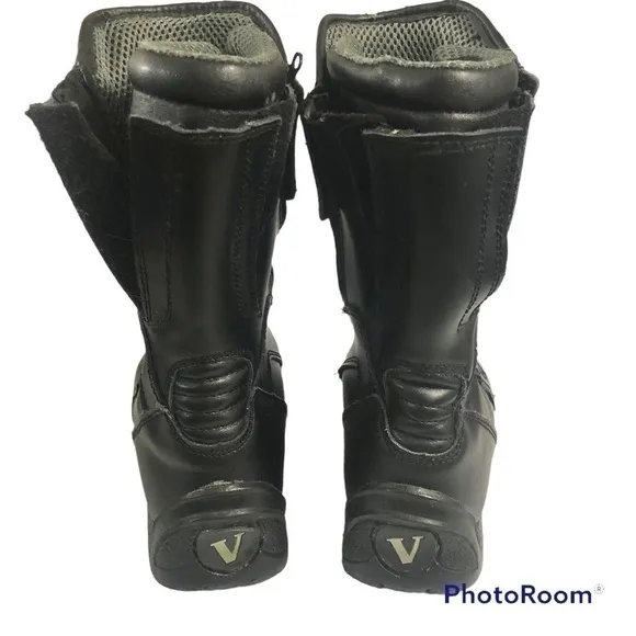 VEGA Nitro Double Zipper Moto Leather Touring Boots Black Calf Height size 8