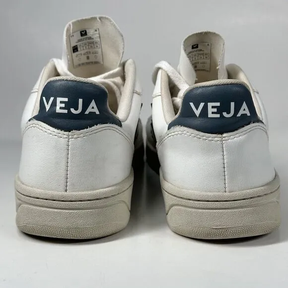 Veja Shoes Women Size 7 V-10 CWL California White Blue Logo Leather Sneakers