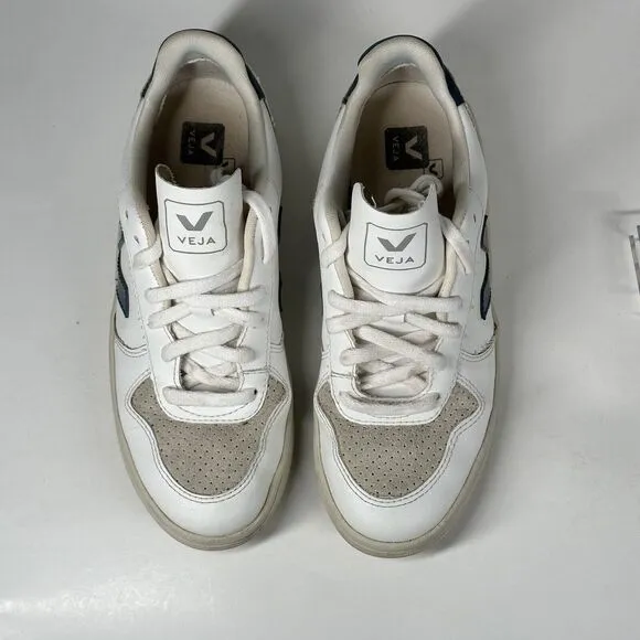 Veja Shoes Women Size 7 V-10 CWL California White Blue Logo Leather Sneakers