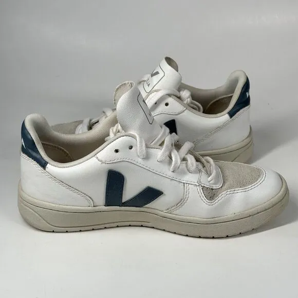 Veja Shoes Women Size 7 V-10 CWL California White Blue Logo Leather Sneakers