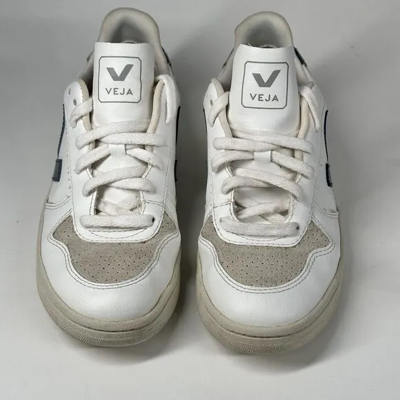Veja Shoes Women Size 7 V-10 CWL California White Blue Logo Leather Sneakers