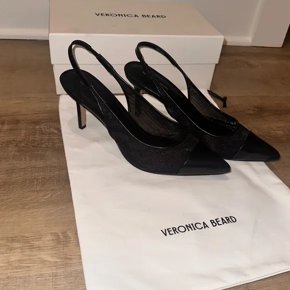 Veronica Beard Liliana Mesh Slingback Pump Black Size 10 NWT box and dust bag