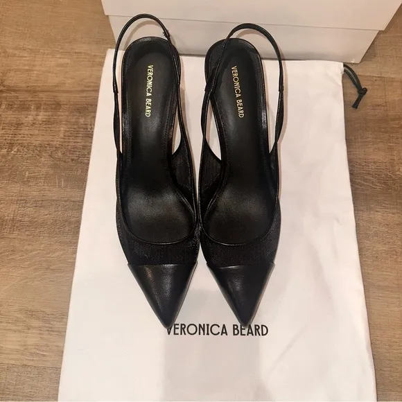 Veronica Beard Liliana Mesh Slingback Pump Black Size 10 NWT box and dust bag