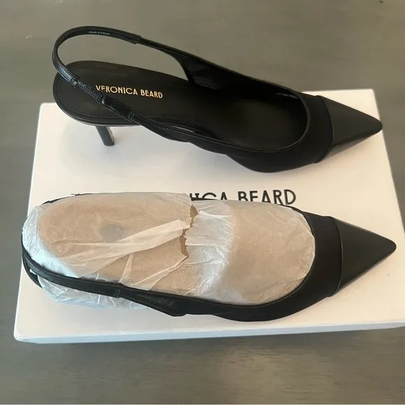 Veronica Beard Women's Liliana Mesh-70 Slingback Pump Black Mesh/Leather 7.5