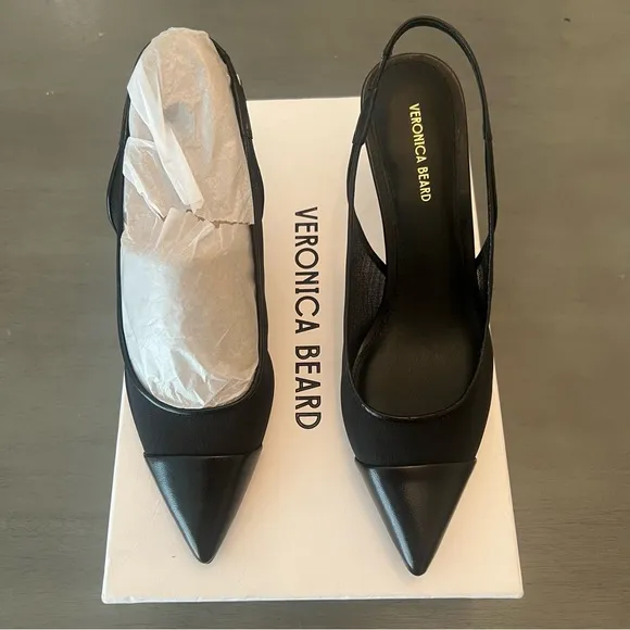 Veronica Beard Women's Liliana Mesh-70 Slingback Pump Black Mesh/Leather 7.5