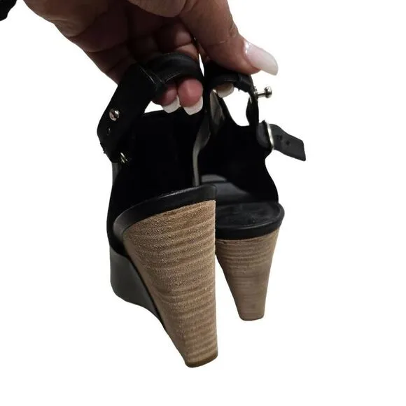 Vince Wedge Sandal Women's Black Size 7 Open Toe Double Band Outdoor
