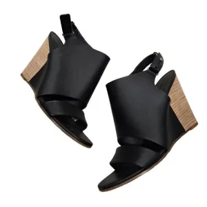 Vince Wedge Sandal Women's Black Size 7 Open Toe Double Band Outdoor