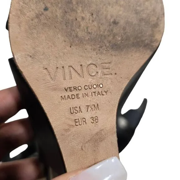 Vince Wedge Sandal Women's Black Size 7 Open Toe Double Band Outdoor