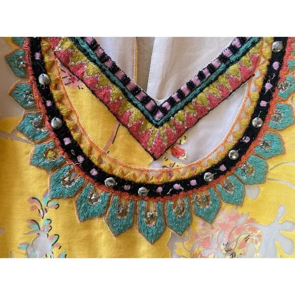Vineet Bahl Anthropologie Yellow Floral Embroidery Maxi Dress ~ Sz 0 ~ LOVE!