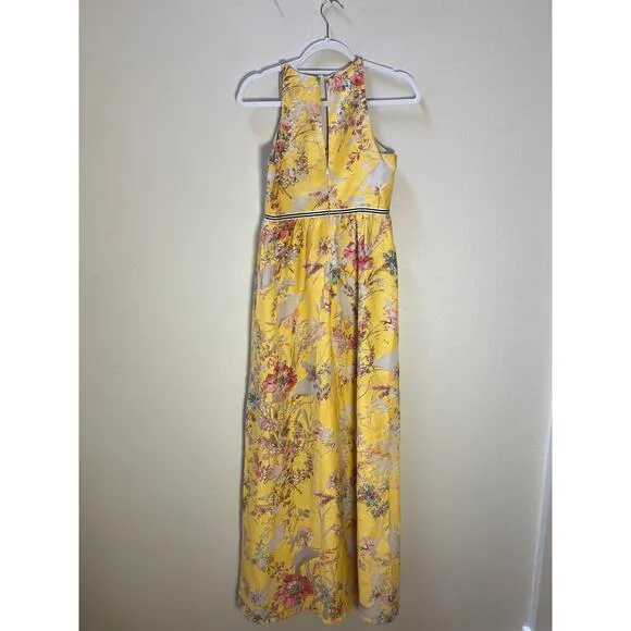 Vineet Bahl Anthropologie Yellow Floral Embroidery Maxi Dress ~ Sz 0 ~ LOVE!