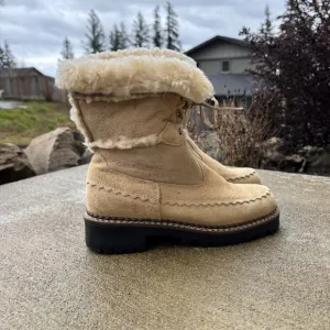 Vintage Blonde Suede Boots Genuine Shearling Lined Waterproof Tan Women …