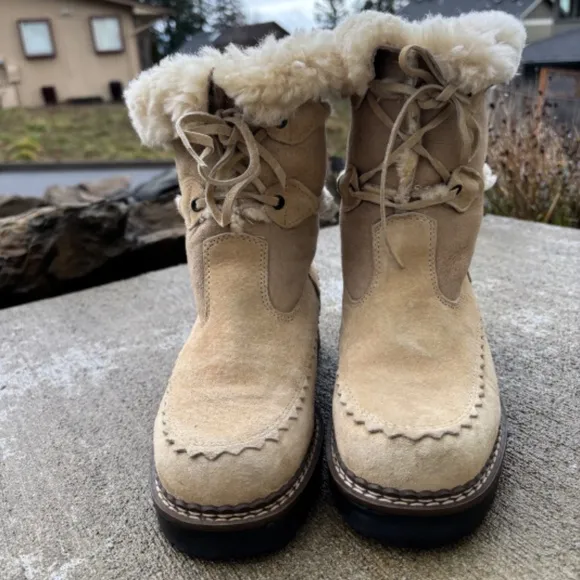 Vintage Blonde Suede Boots Genuine Shearling Lined Waterproof Tan Women …