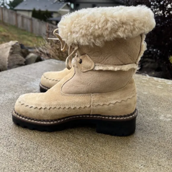 Vintage Blonde Suede Boots Genuine Shearling Lined Waterproof Tan Women …