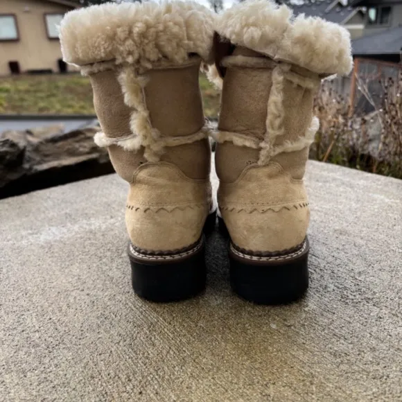 Vintage Blonde Suede Boots Genuine Shearling Lined Waterproof Tan Women …