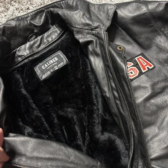 Vintage Caliber USA Black Leather Jacket with Eagle Embroidery