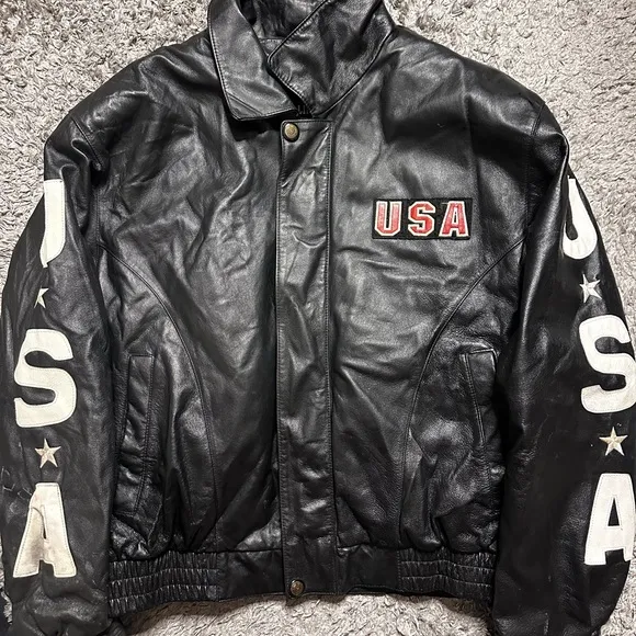 Vintage Caliber USA Black Leather Jacket with Eagle Embroidery