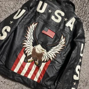 Vintage Caliber USA Black Leather Jacket with Eagle Embroidery