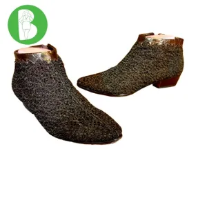 VINTAGE CASADEI BLACK AND GOLD WOVEN MESH &amp; LEATHER BOOTIES (7)