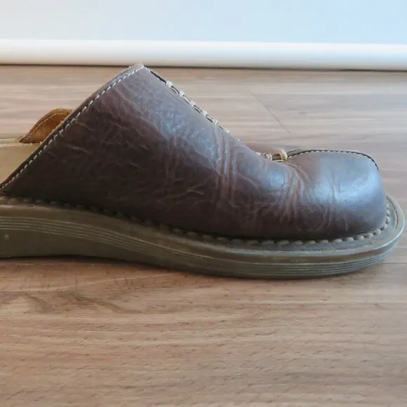 VINTAGE DR. MARTENS Slip On Chunky Wedge Brown Leather Sandals Clogs Y2K Size 6