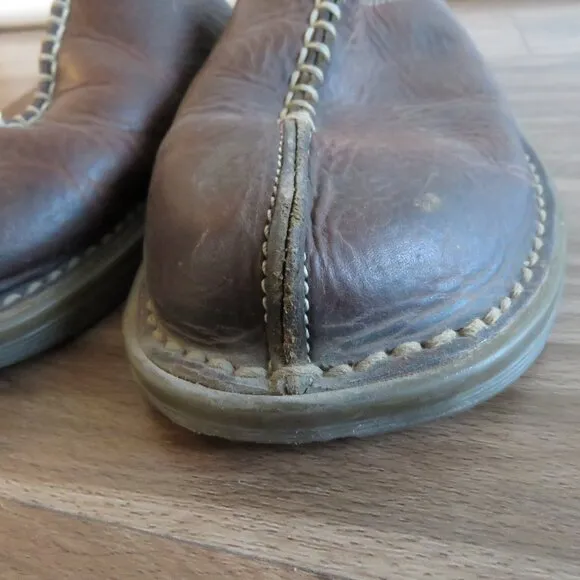 VINTAGE DR. MARTENS Slip On Chunky Wedge Brown Leather Sandals Clogs Y2K Size 6