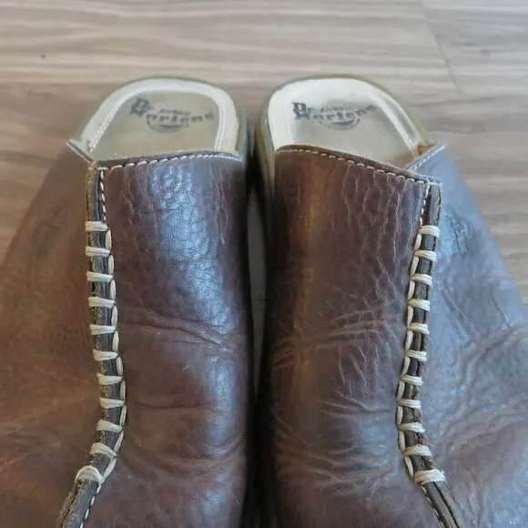 VINTAGE DR. MARTENS Slip On Chunky Wedge Brown Leather Sandals Clogs Y2K Size 6