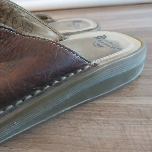 VINTAGE DR. MARTENS Slip On Chunky Wedge Brown Leather Sandals Clogs Y2K Size 6