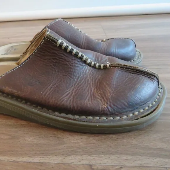 VINTAGE DR. MARTENS Slip On Chunky Wedge Brown Leather Sandals Clogs Y2K Size 6
