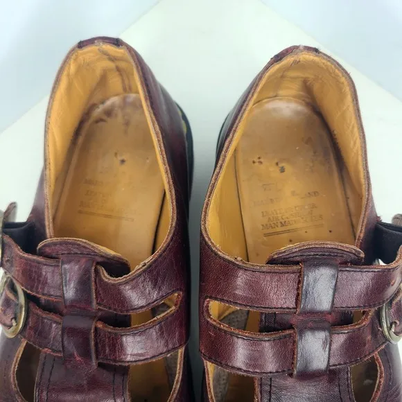 Vtg Dr Martens MADE IN ENGLAND Mary Jane Double Buckle Shoes‎ Burgandy Sz US 9