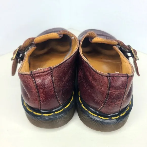 Vtg Dr Martens MADE IN ENGLAND Mary Jane Double Buckle Shoes‎ Burgandy Sz US 9