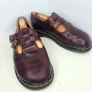 Vtg Dr Martens MADE IN ENGLAND Mary Jane Double Buckle Shoes‎ Burgandy Sz US 9